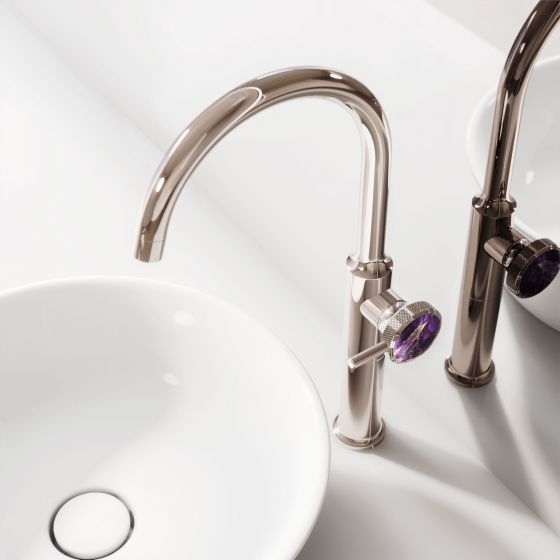 Jörger, Design, Valencia, platinum, amethyst, violet, XXL, washbasin faucet, luxury, jewellery design, white, tulip, nature, Duravit, Starck, Joerger