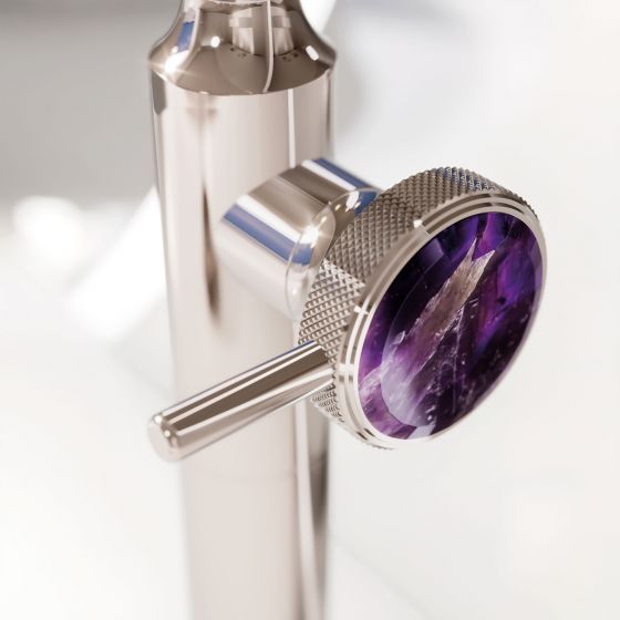 Jörger, design, Valencia, platinum, amethyst, violet, faucet handle, washbasin tap, XXL, luxury, jewellery design, Joerger