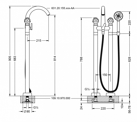 631.20.155.xxx-AA Specification drawing mm