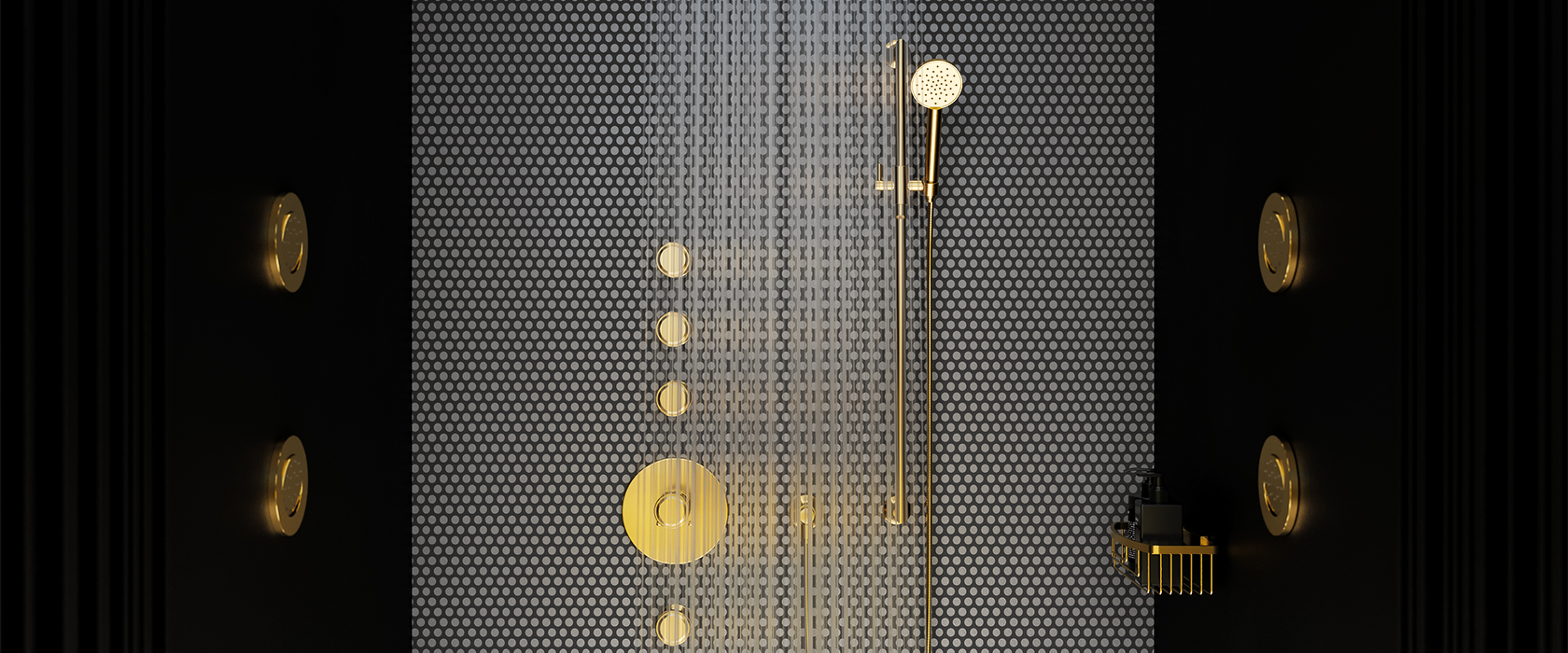 Joerger Duschsystem Valencia in Gold matt mit Metallgriffen